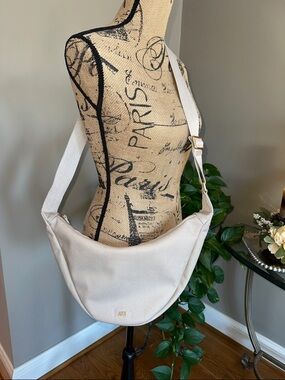 Neutral Cream Crescent Shoulder Bag with Adjustable Strap